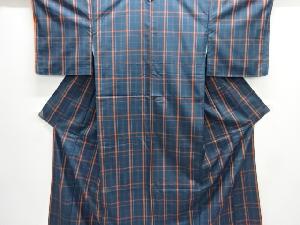 格子織り出し米沢紬着物・道中着アンサンブル